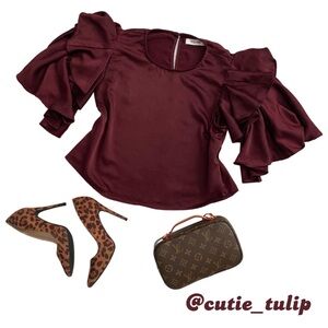 Elegant Burgundy Ruffle Sleeve Top